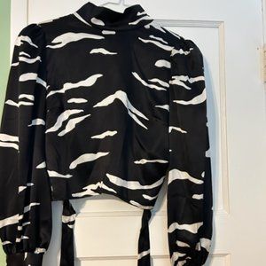 Long-sleeve  silk black and white print REFORMATION JULIA top